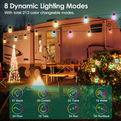 Colorful Outdoor String Lights Smart RGB LED Patio Lights IP66 Waterproof Dimmable Hanging Light Bulbs With APP Remote Control 15 Bulbs