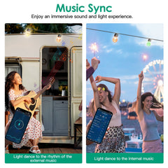 Colorful Outdoor String Lights Smart RGB LED Patio Lights IP66 Waterproof Dimmable Hanging Light Bulbs With APP Remote Control 15 Bulbs