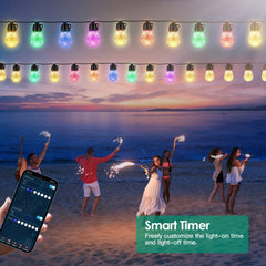 Colorful Outdoor String Lights Smart RGB LED Patio Lights IP66 Waterproof Dimmable Hanging Light Bulbs With APP Remote Control 15 Bulbs