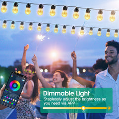 Colorful Outdoor String Lights Smart RGB LED Patio Lights IP66 Waterproof Dimmable Hanging Light Bulbs With APP Remote Control 15 Bulbs
