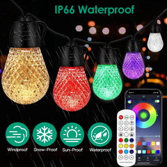 Colorful Outdoor String Lights Smart RGB LED Patio Lights IP66 Waterproof Dimmable Hanging Light Bulbs With APP Remote Control 15 Bulbs