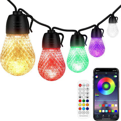 Colorful Outdoor String Lights Smart RGB LED Patio Lights IP66 Waterproof Dimmable Hanging Light Bulbs With APP Remote Control 15 Bulbs