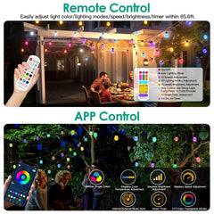 Colorful Outdoor String Lights Smart RGB LED Patio Lights IP66 Waterproof Dimmable Hanging Light Bulbs With APP Remote Control 15 Bulbs