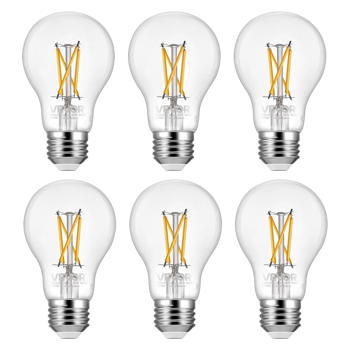 6 Pack Edison Bulbs LED A19 4.5W Dimmable 450 Lumens 2700K E26 Antique,Dimmable LED Bulbs