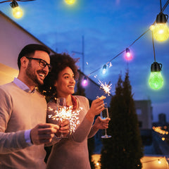 Colorful Outdoor String Lights Smart RGB LED Patio Lights IP66 Waterproof Dimmable Hanging Light Bulbs With APP Remote Control 15 Bulbs
